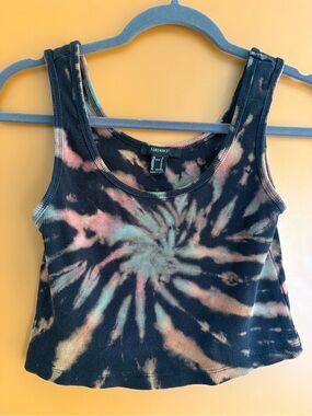 Forever 21 Black Multicolor Tie-Dye Ribbed Crop Tank